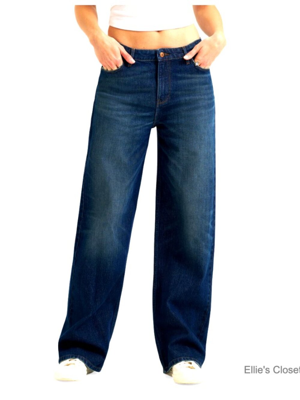 Mid Rise Loose Straight Jeans, Cotton Blend Stretch Denim, 5-Pocket Styling